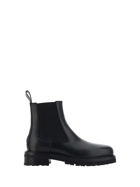 ミドルブーツ Off White Black Leather For Walking Boots Off-White Black Equipment Platform Boots Off-White