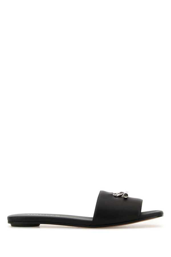 Alexander McQueen Black Leather Slippers - Slippers - Black Silver