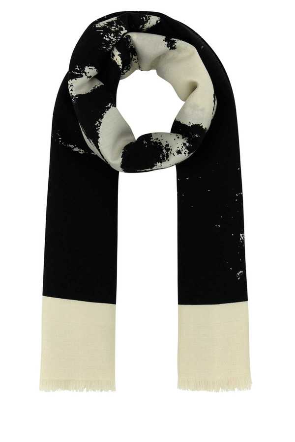 Alexander McQueen Ivory Silk Blend Scarf - Ivoryblack