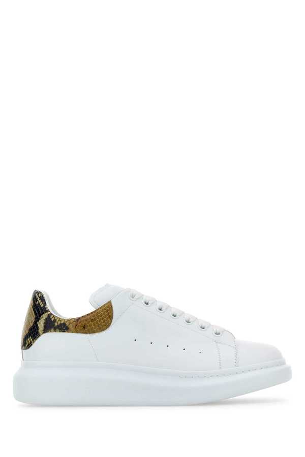 Alexander McQueen White Leather Sneakers With Printed Leather Heel Sneakers - White Multicolor