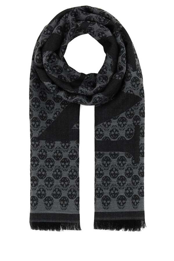 Alexander McQueen Embroidered Wool Foulard - Grey/Black