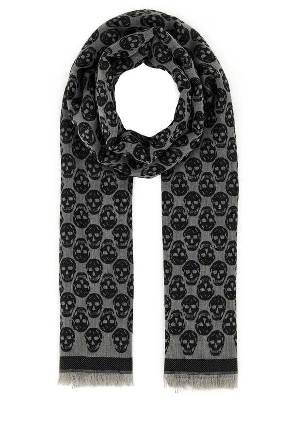 Alexander McQueen Embroidered Wool Blend Foulard - Grey/Black