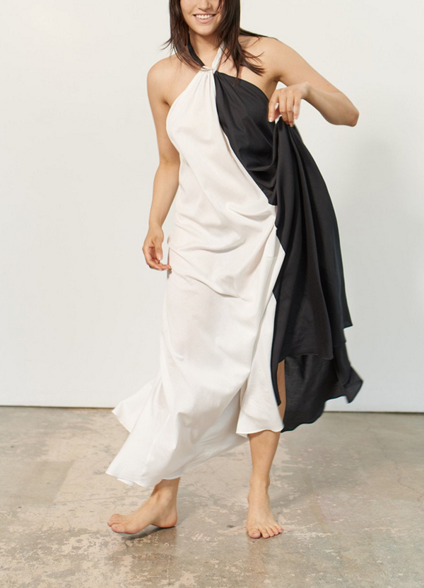 Mara Hoffman Lucille Twist Halter Dress - Black/Cream