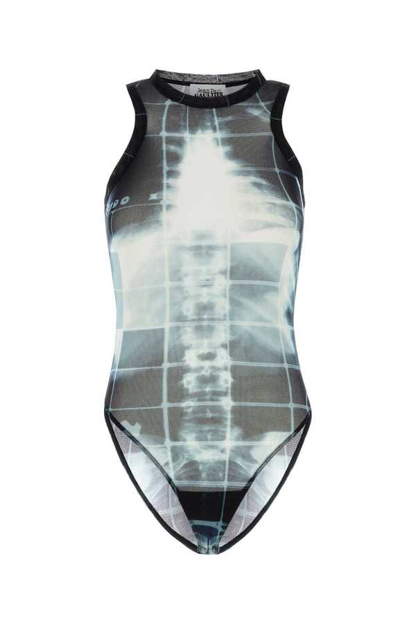 Jean Paul Gaultier Printed Mesh Bodysuit - Blacknavylightblue