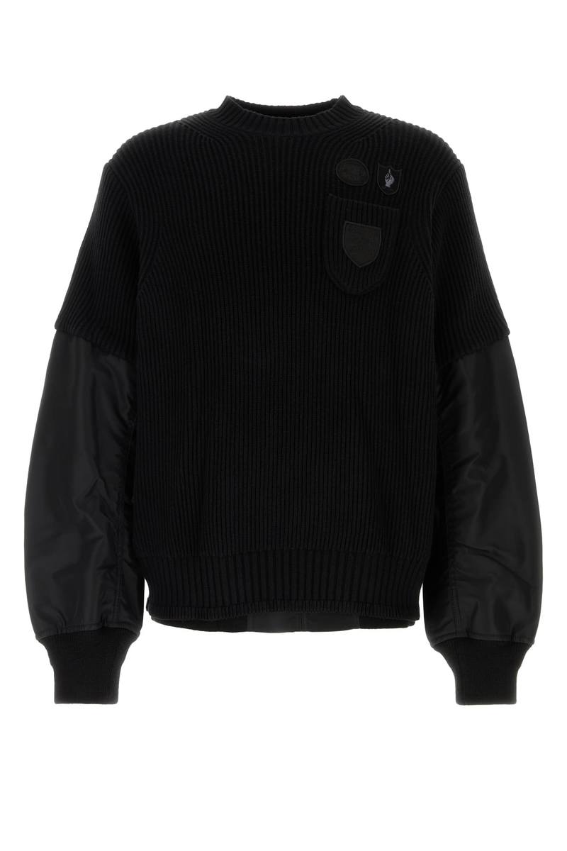スウェット・トレーナー Sacai Sacai Gonz Multi Patch Nylon Twill X Knit Sweater sacai Gonz Multi Patch Nylon Twill X Knit Sweater - Black