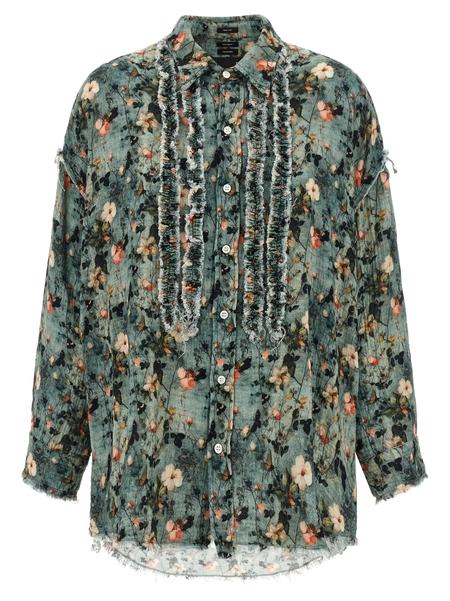 R13 Shredded Seam Drop Neck Shirt - Blue | Garmentory