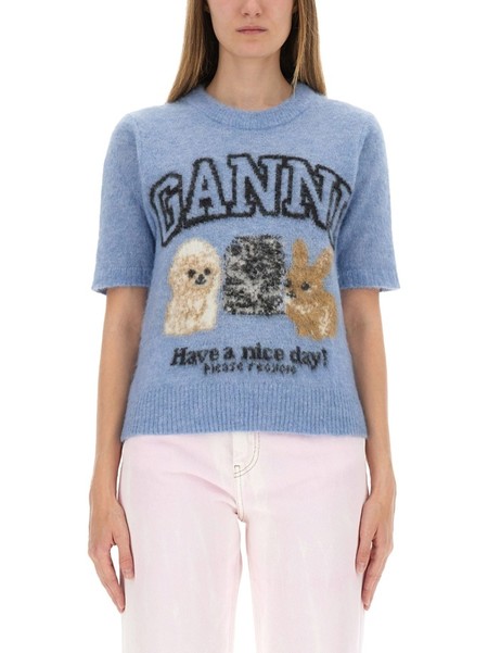 Ganni Leopard Wool Mix T-shirt | Garmentory