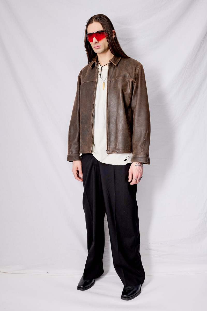 épine leather jacket （ damage brown ） The Sparks Up Inc. XS - Black - Genuine Leather - Hooded