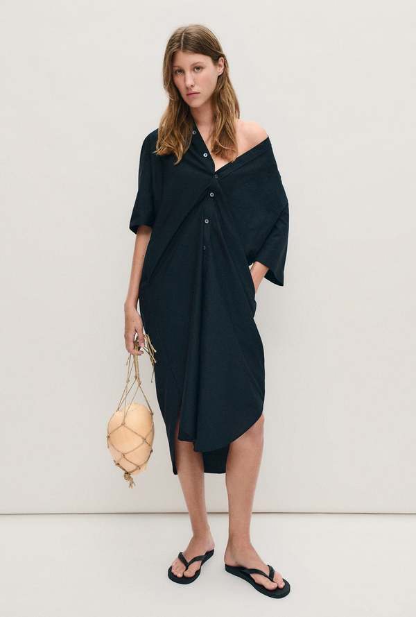 boyfriend shirt dress black ASOS DESIGN boyfriend shirt mini dress with blouson sleeve in black