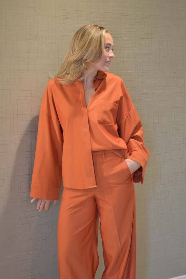 NINE IN THE MORNING Amanda Silk Button Down Top - Rust