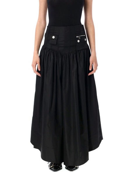 Ganni Duchesse Nylon Long Pocket Skirt - Black | Garmentory