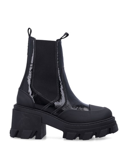 ショートブーツ・ブーティ Ganni FW25 CLEATED HEELED MID CHELSEA BOOT (S32394900 099) Ganni cleated mid Chelsea boots black patent leather | Pipe