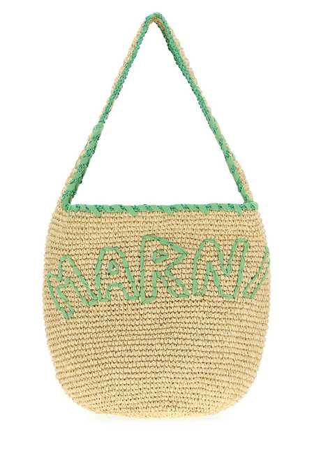 トートバッグ MARNI Biscuit Raffia Small Shopping Bag Brown raffia-effect tote mini bag | Marni