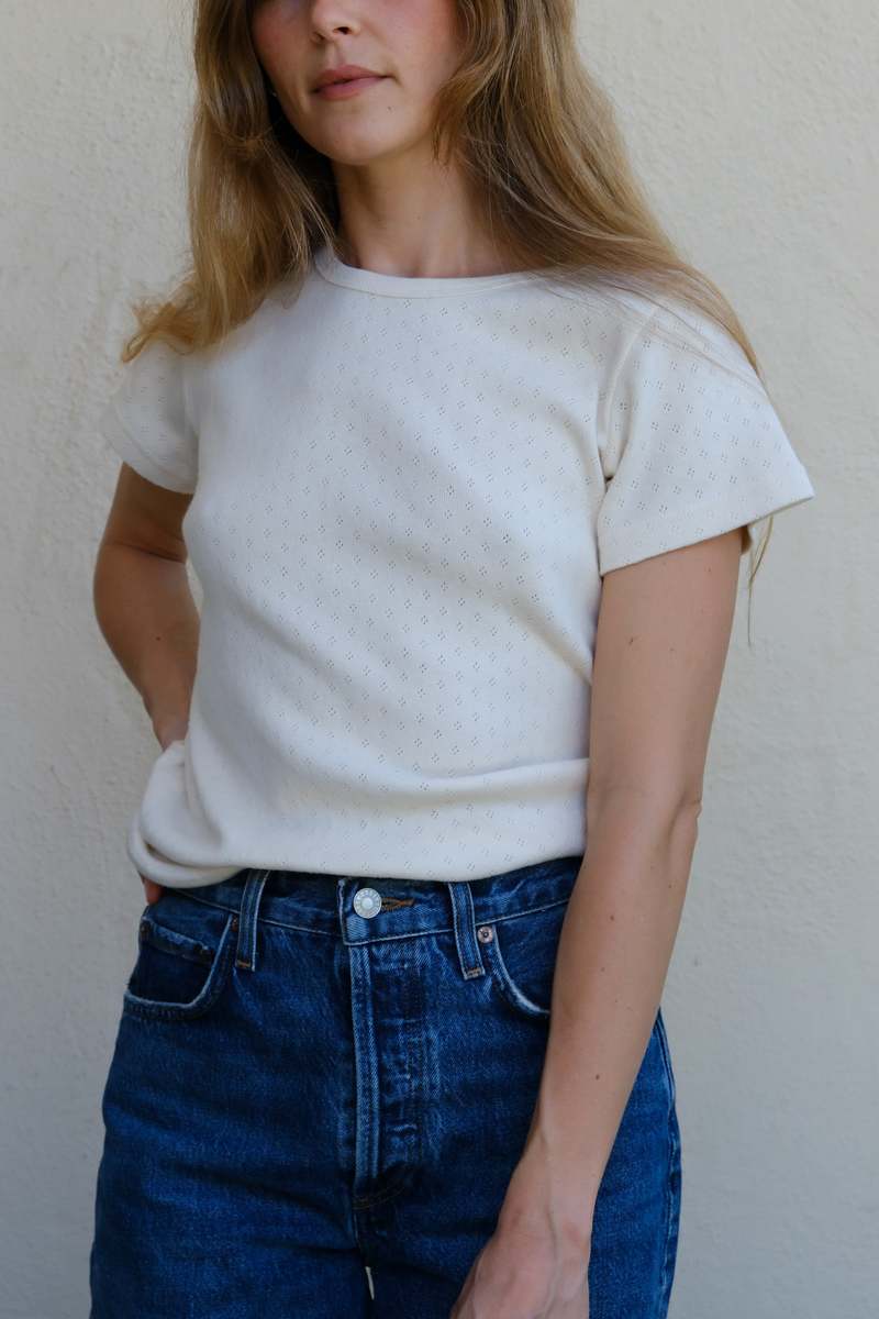 Le Bon Shoppe Pointelle Babe Tee - Naturel Le Bon Shoppe Pointelle Babe Tee - Naturel