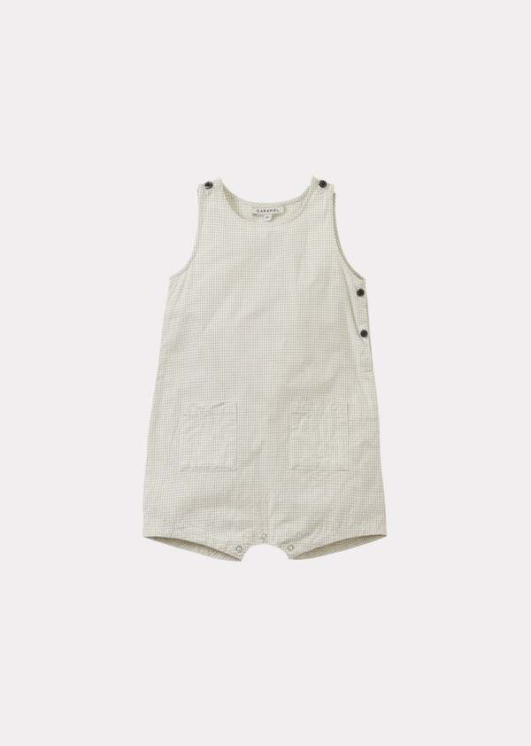 KIDS Caramel Kurrat Baby Cotton Romper - Off-White / Black Micro-Check