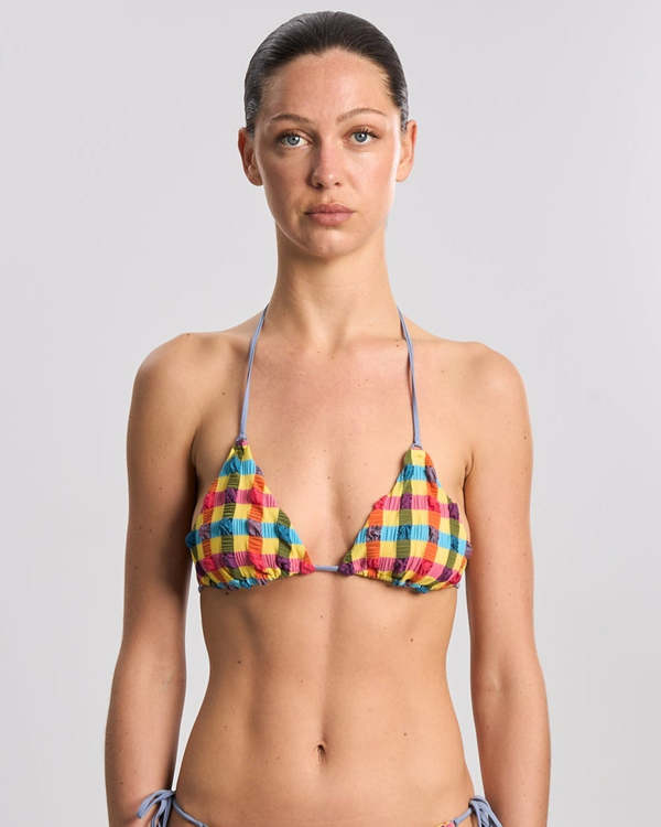 Caro Luna Elsa Seersucker Triangle Bikini Top - Rainbow