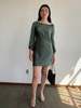 Vintage Silk Satin Long Sleeve Dress - Sage - Thumbnail 1