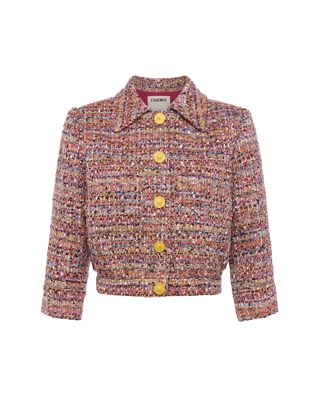 L'agence Jia Crop 3/4 Sleeve Jacket - Mauve/ Tan Multi Tweed