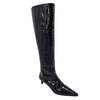 Madison Maison Tall Mock Croc Pointy Toe Kitten Heel Boot - Black - Thumbnail 2