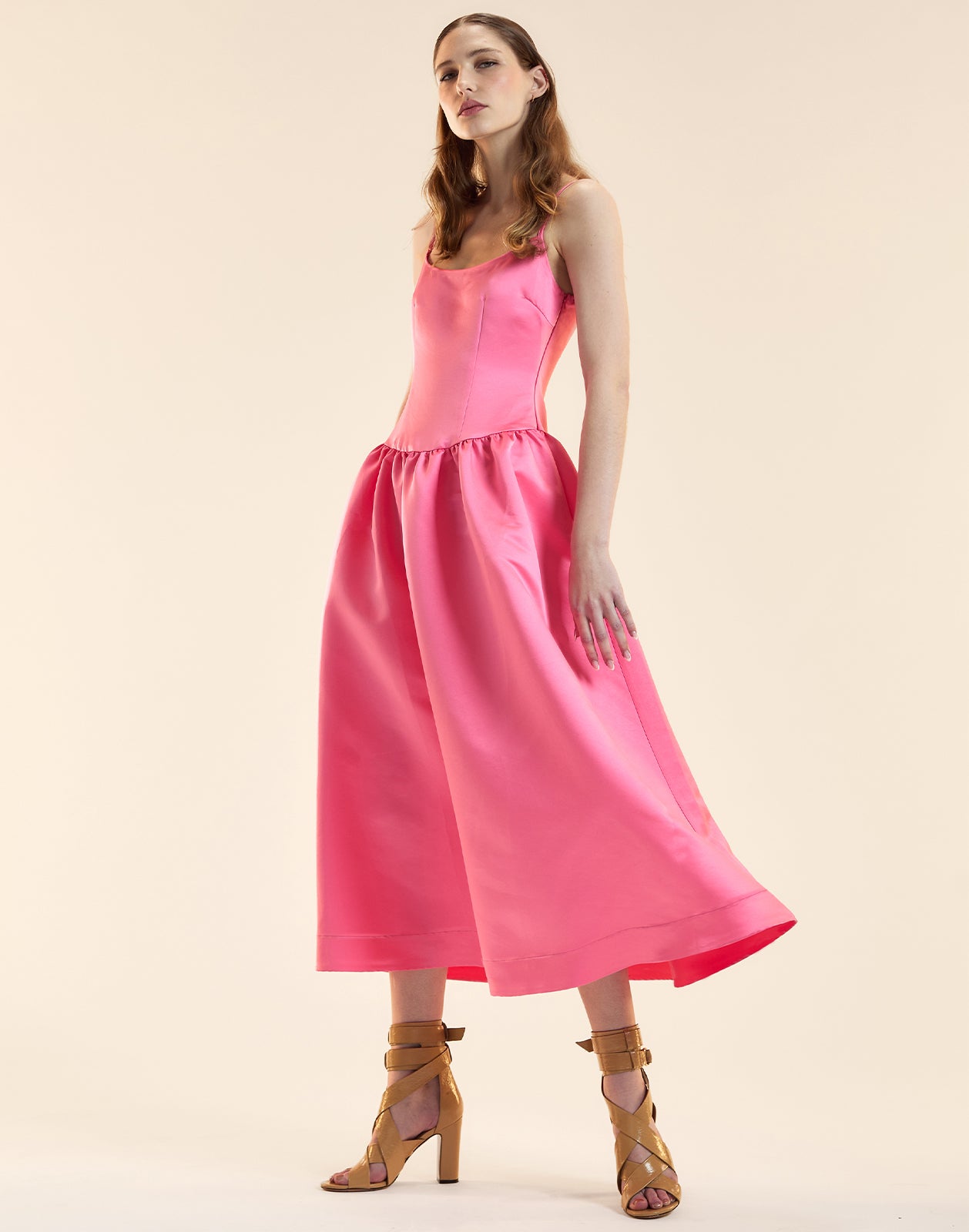 midi red prom dress Red Satin Midi Prom Dresses with Short Puffed Sleeves, Pockets & Corse –  Viniodress