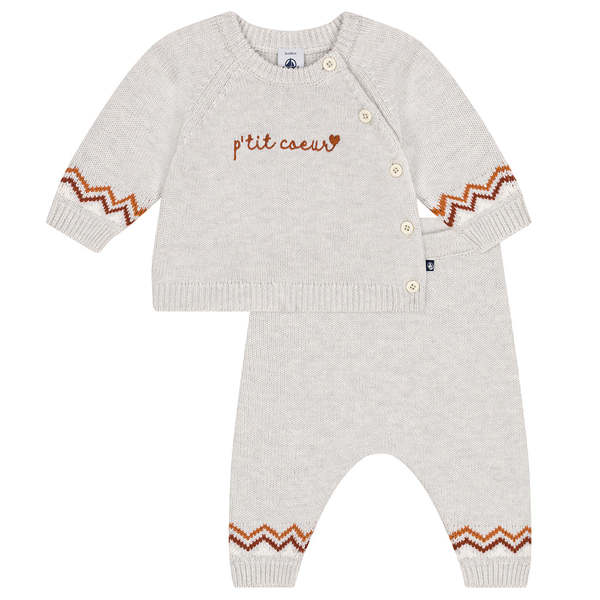 Petit Bateau Baby Two Piece Set Montelimar Set - Grey With Brown Stripes