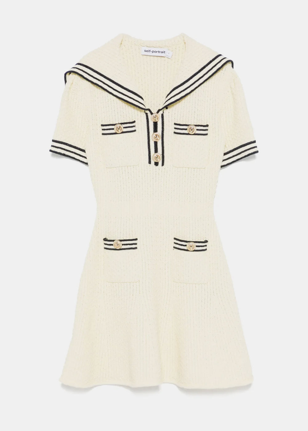 self portrait yellow knit dress SELF-PORTRAIT Button-Embellished Ribbed-Knit Midi Dress
