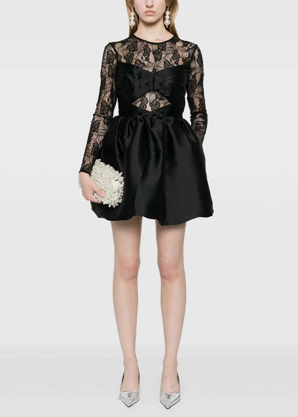 self portrait black taffeta mini dress Black taffeta embellished trim mini dress main image 1