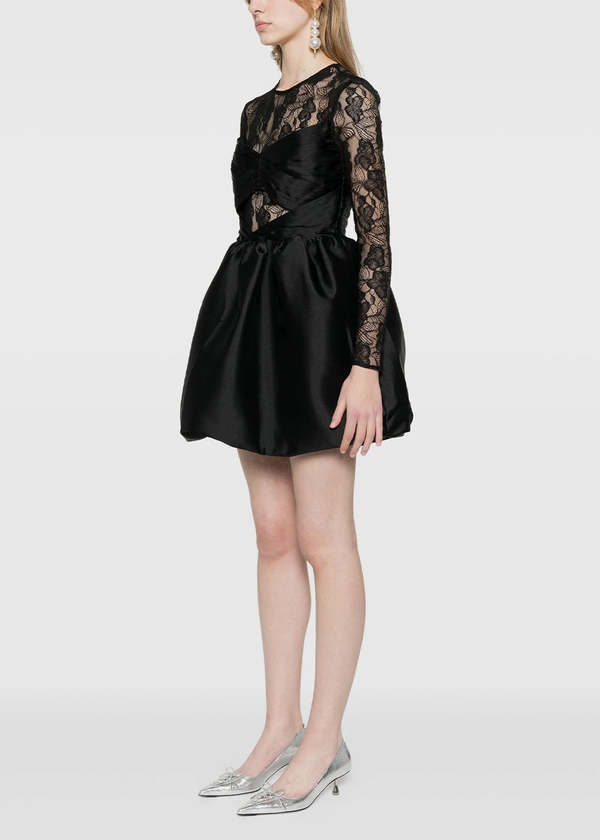 Self-Portrait Taffeta Lace Mini Dress - Black | Garmentory