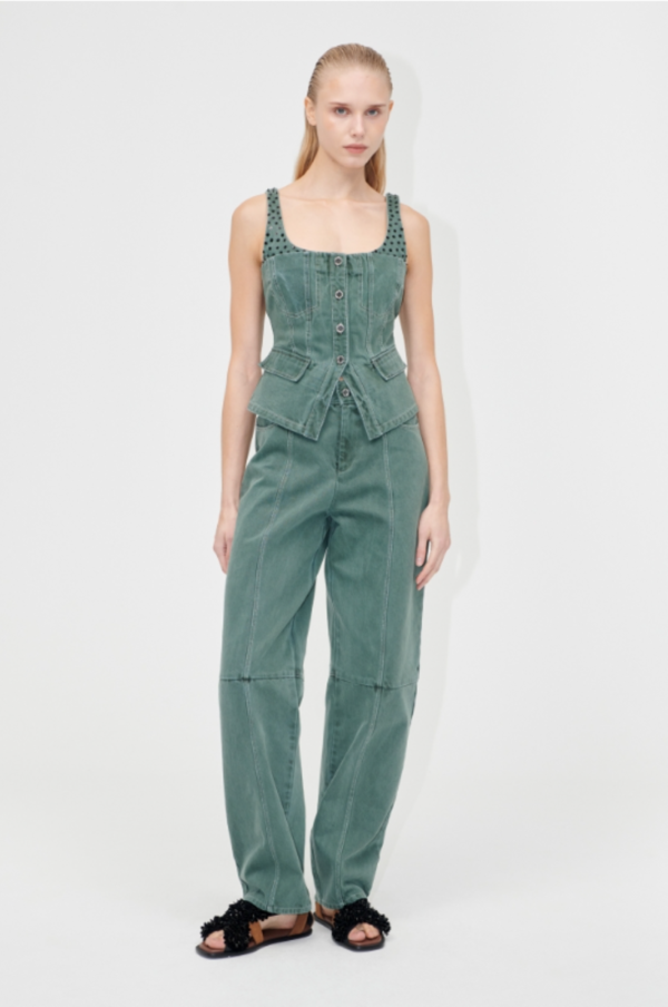 Stine Goya Structured Denim Pants - Dark Green | Garmentory