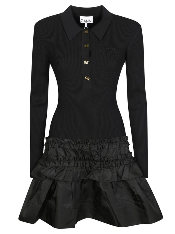 ワンピース Ganni FW25 'Melange Rib Knit Mini' dress (K2523 099) Ganni Melange Rib Knit Mini Dress - Black | Garmentory