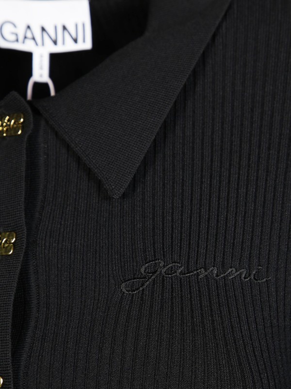 ワンピース Ganni FW25 'Melange Rib Knit Mini' dress (K2523 099) Ganni Melange Rib Knit Mini Dress - Black | Garmentory