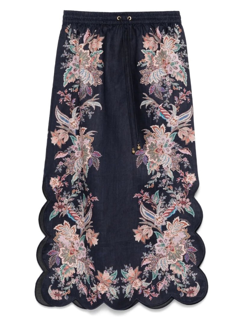 【Zimmermann】Rhiannon linen midi skirt Zimmermann Rhiannon Scallop Midi Skirt - CK Collection