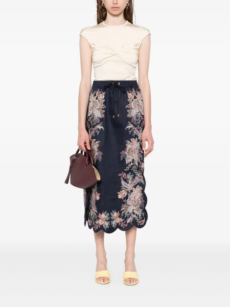 【Zimmermann】Rhiannon linen midi skirt Zimmermann Rhiannon Midi Skirt - Navy Blue Floral | Garmentory