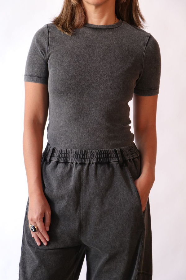 Tibi Stretch Denim Baby T-Shirt - Black