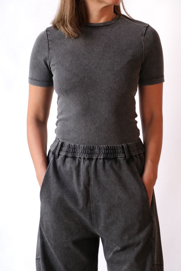 Tibi Stretch Denim Baby T-Shirt - Black