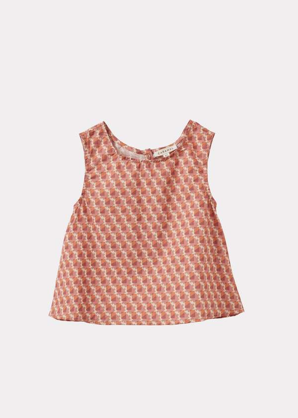 Caramel Pea Girl's Top - Mauve Geo Print