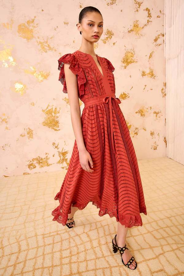 Ulla Johnson Olga Flutter Sleeve Midi Dress