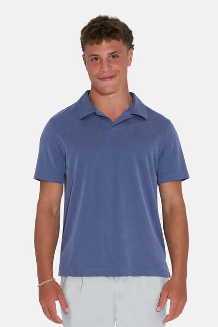 【BEAMS】Knit Polo Cable　ICE BLUE L BEAMS PLUS Knit Cable Polo - Ice Blue | Garmentory