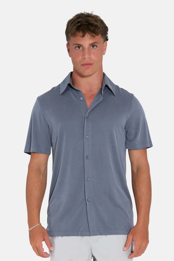 Blue&Cream Short Sleeve Micro Pique Shirt Blue&Cream Short Sleeve Micro Pique Shirt