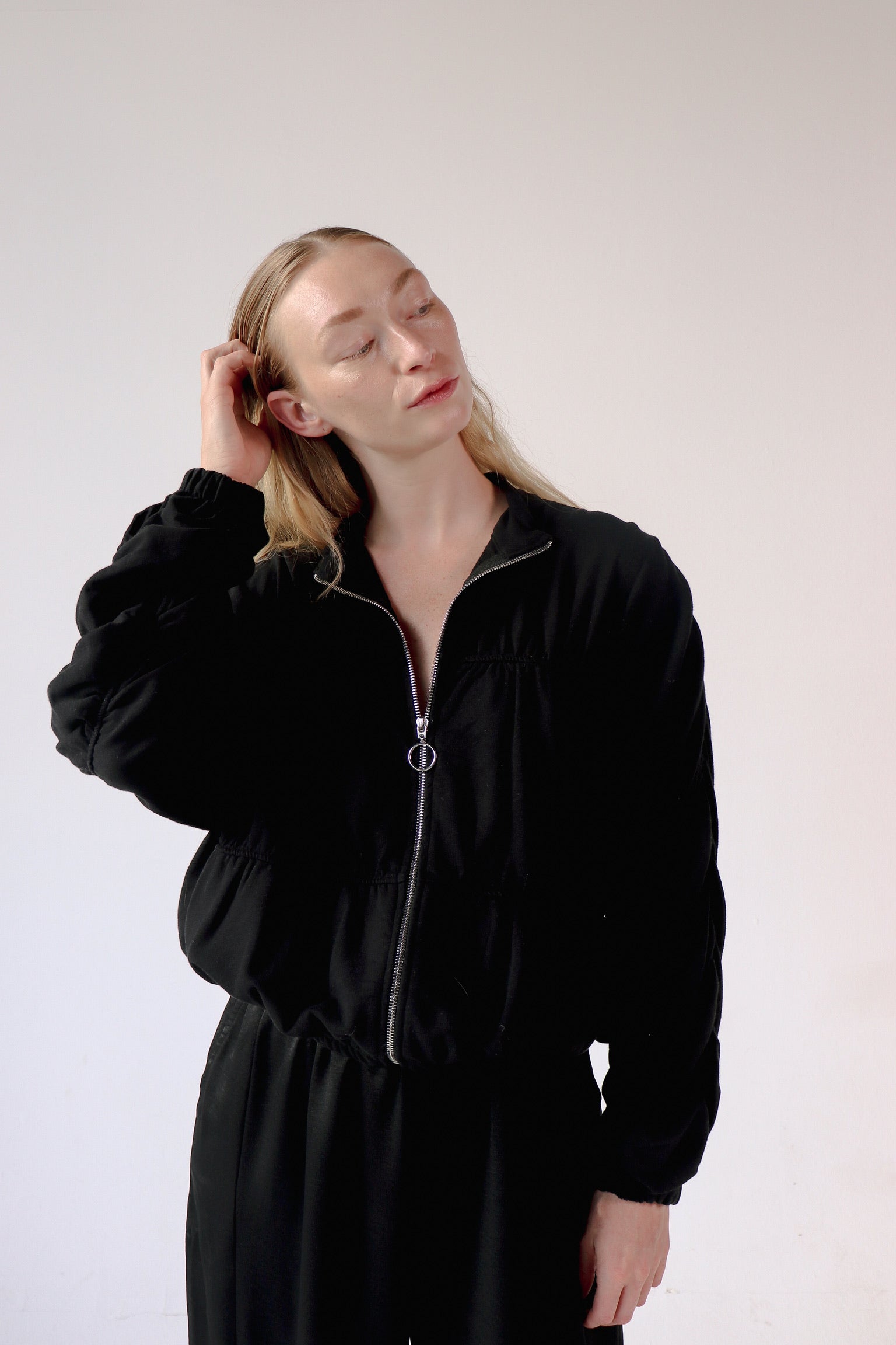 NLT Bandini Shirred Mock Neck Zip Up Jacket | Garmentory