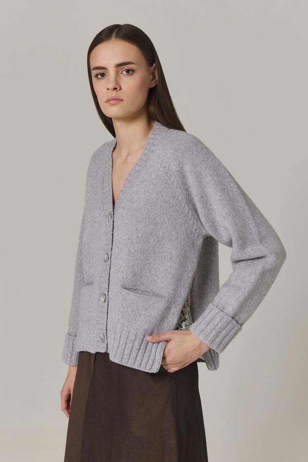 Santicler Brook Cardigan with Lace Inserts - Heather Grey