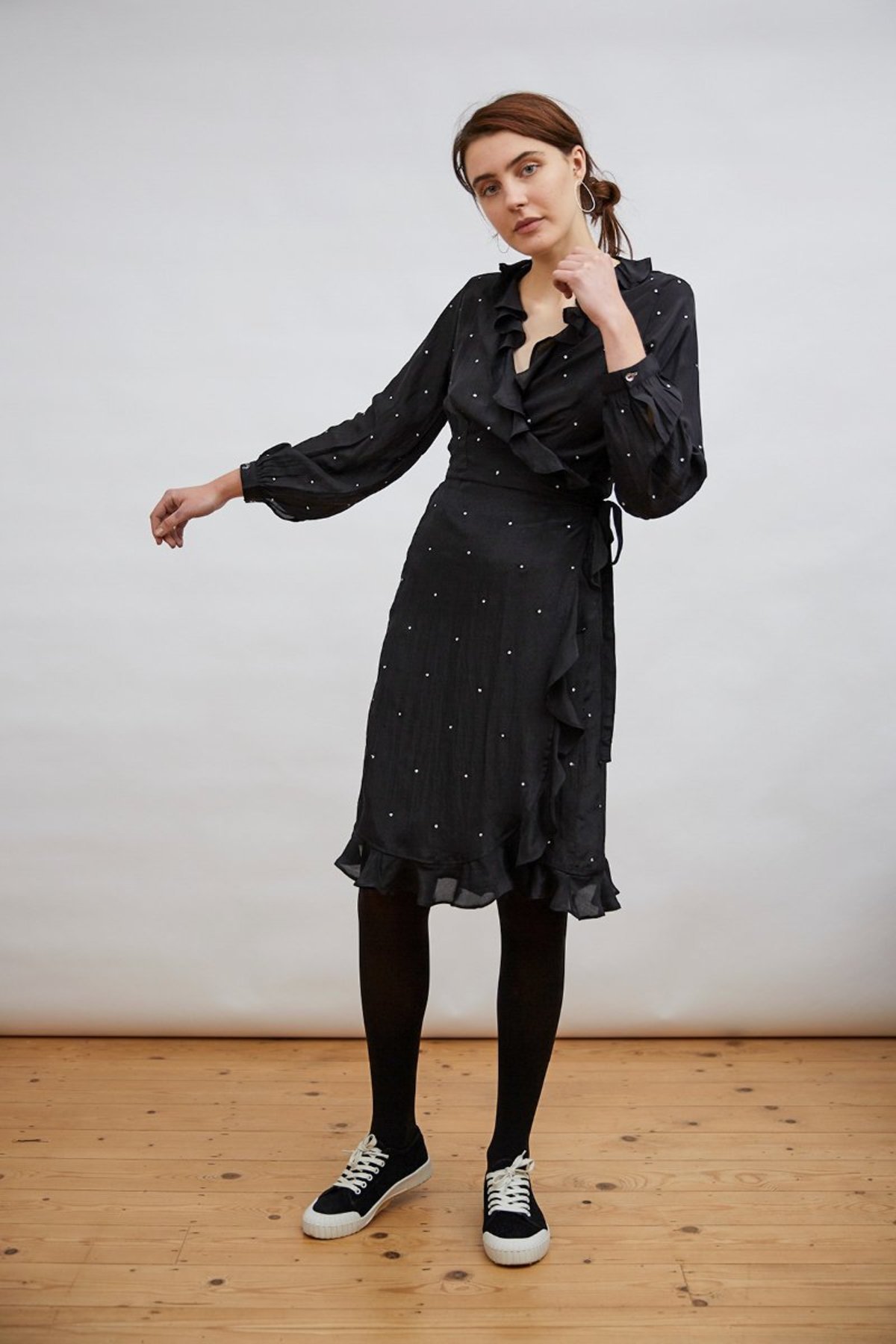 Pink City Prints planet ruffle wrap dress - BLACK - Image 2 of 3