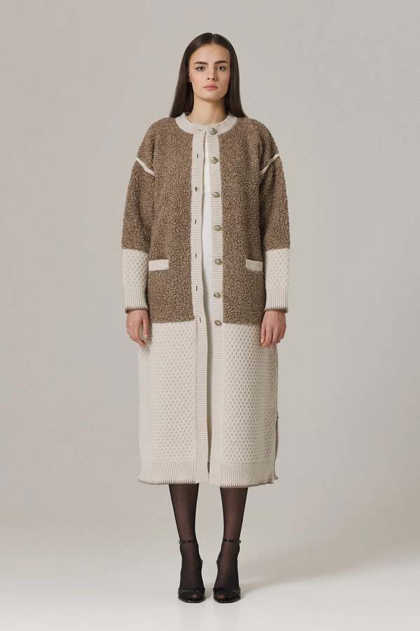 Santicler Boyer Faux Fur and Wool Sweater Coat - Latte
