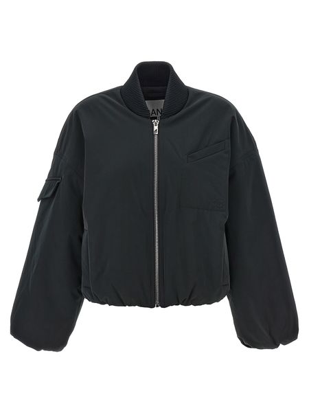 Ganni Light Twill Oversized Short Bomber Jacket - Black