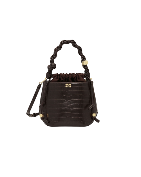 ショルダーバッグ・ポシェット Ganni Hand-Braided Shoulder Bag With Gold Logo Ganni Hand-Braided Shoulder Bag With Gold Logo - Black