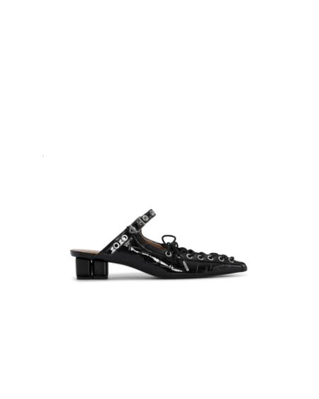 【関税＆送料込み】Ganni Mule Lace-Up Egret Lace-Up Mules in Ivory | GANNI US