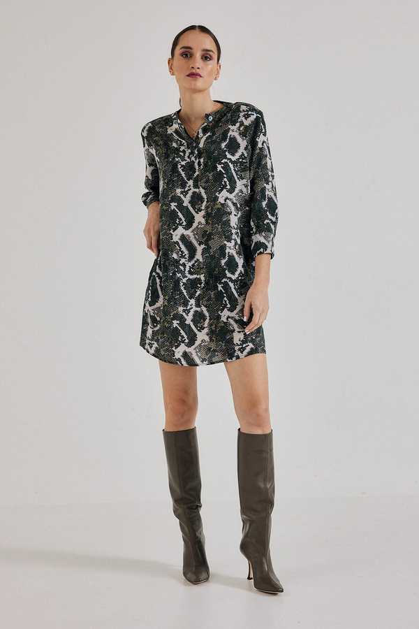 Lindsay Nicholas New York Shirt Dress in Olive Python Silk