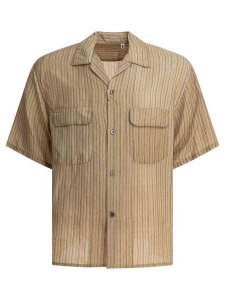 KAPTAIN SUNSHINE Plain Shirt Organic Giza Cotton Voile Mesh Stripe 