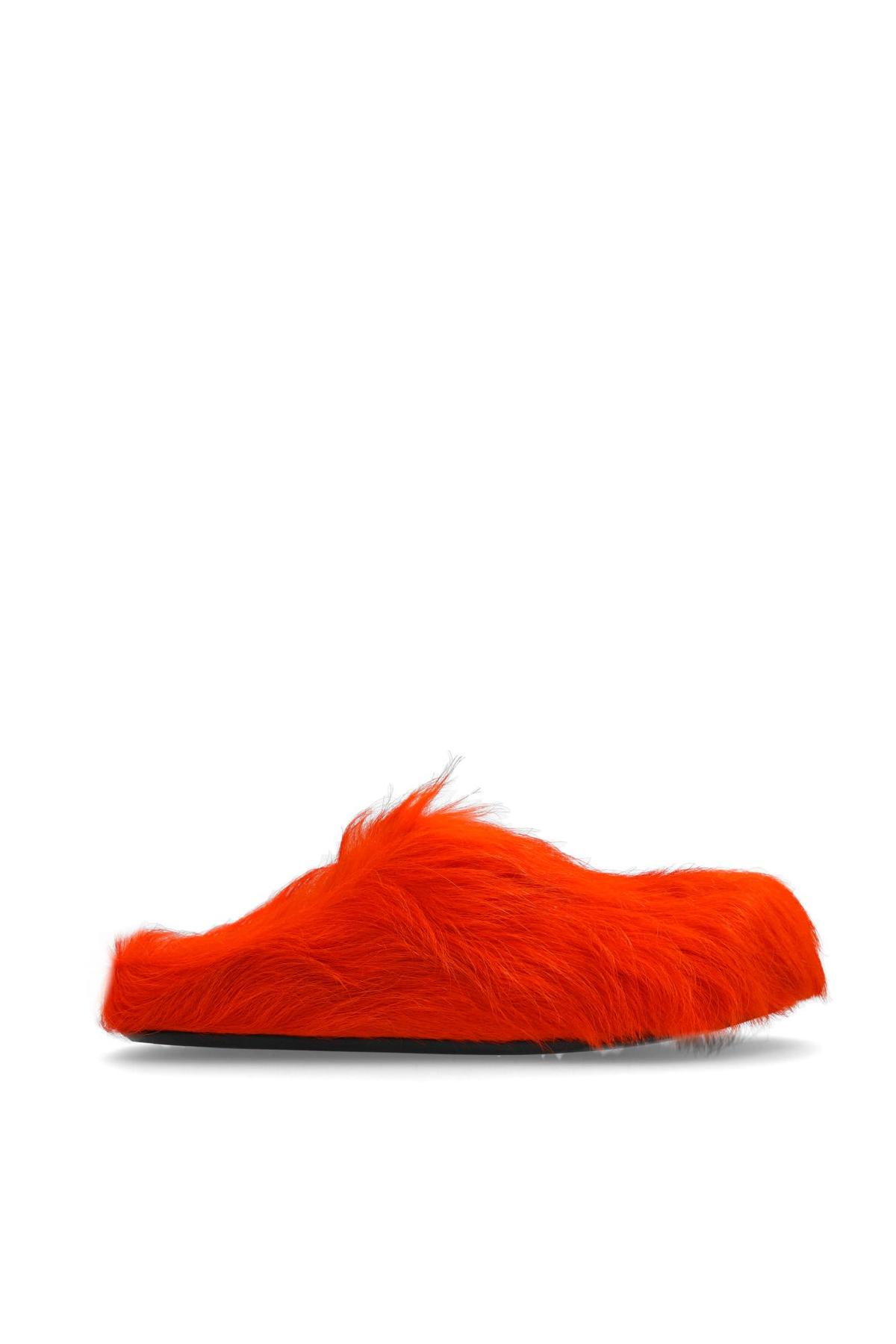 Marni Red Plush Fur Slippers Burgundy long hair calfskin Fussbett sabot | Marni main image 2