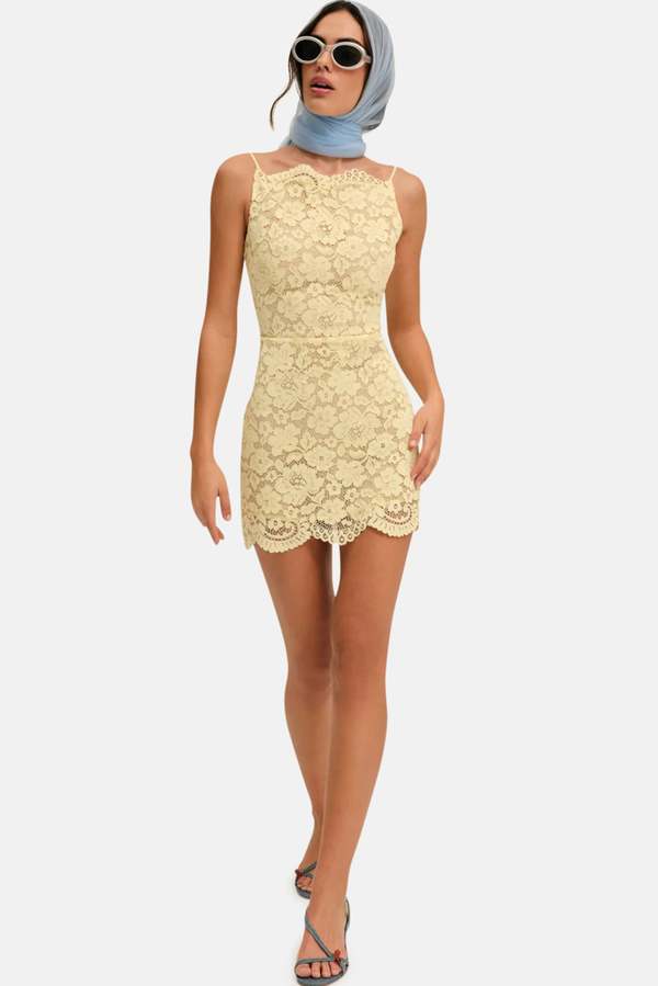 green emerald velvet dress For Love and Lemons Opal Mini in Gold – TrenLend main image 0